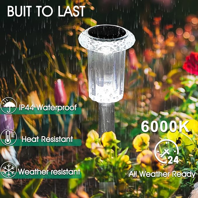 Solar Outdoor Lights, 10 Pack Waterproof Stainless Steel Solar Stake Lights - Image 3