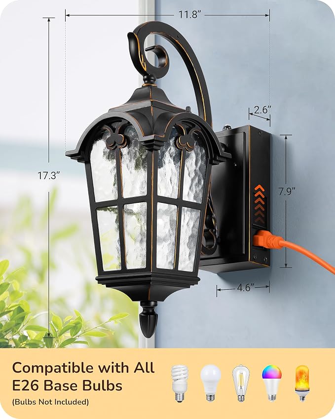 EDISHINE Dusk to Dawn Outdoor Wall Lights, Porch Light Fixture - Image 7