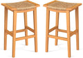 Giantex Outdoor Wooden Bar Stools Set of 2, Solid Acacia Wood Bar Height Stools by Giantex