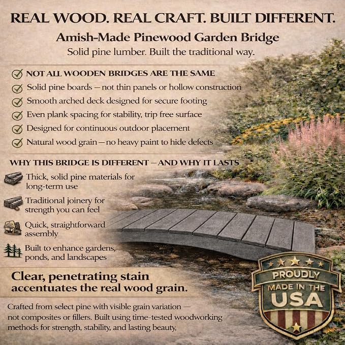 12 FT Grey Amish Made Pinewood Heavy Duty Garden Bridge - Image 3