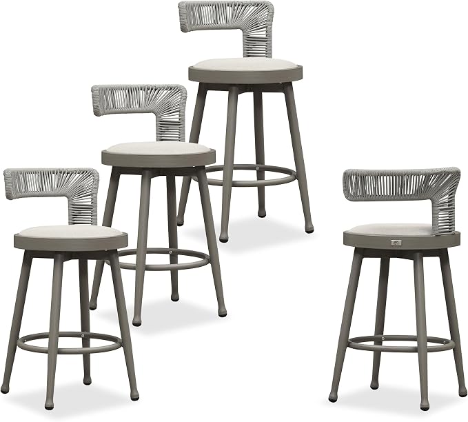 PURPLE LEAF Outdoor Swivel Counter Height Stools Set of 4 Metal Modern Rattan by PURPLELEAF