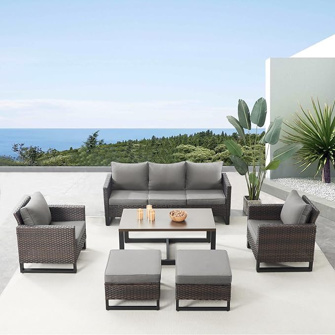 Belord 6 Piece Outdoor Furniture Patio Wicker Sofa Set, Oversize Outdoor Dining by Belord