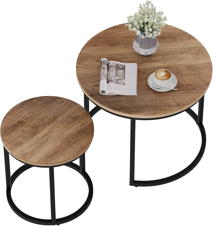 Smuxee Nesting Coffee Table Set of 2, 23.6" Round Coffee Table Wood Grain Top - Image 8