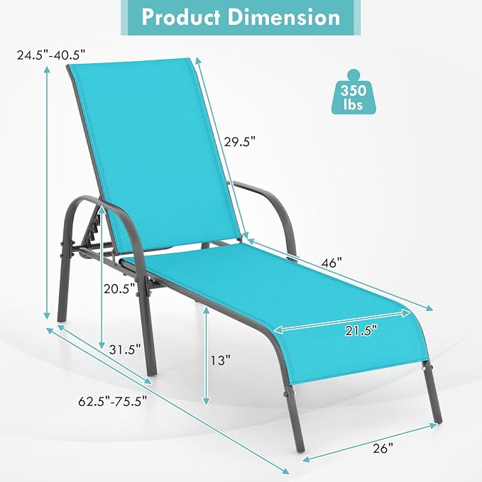 Giantex 2 Pack Patio Lounge Chair, Outdoor Chaise Lounge - Image 3