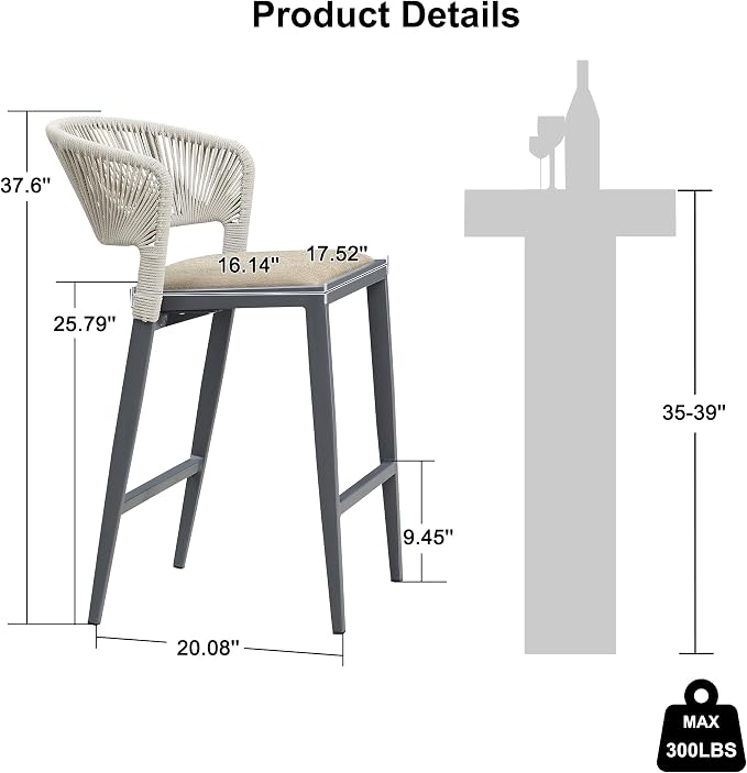 PURPLE LEAF Counter Height Bar Stool Set of 2 Outdoor Bar Stools Modern Bar - Image 3