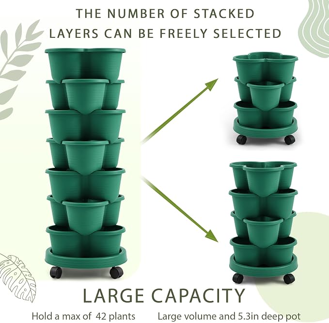 Umigy 2 Set Dark Green 7 Tier Stackable Vertical Planters - Image 5