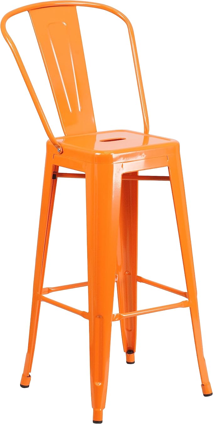 Flash Furniture Commercial Grade 23.75" Square Orange Metal Indoor-Outdoor Bar - Image 3