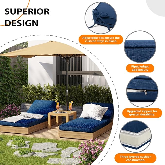 Sundale Outdoor Olefin Chaise Lounge Cushion, Water-Resistant Patio Lounge - Image 2