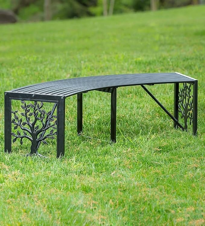 Plow & Hearth Tree of Life Outdoor Backless Curved Bench | Holds 300 lbs | - Image 3