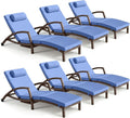 Chaise Lounge Chairs Outdoor Set of 6, Comfy Outside Wicker Patio Pool Lounge by ZZWHOM