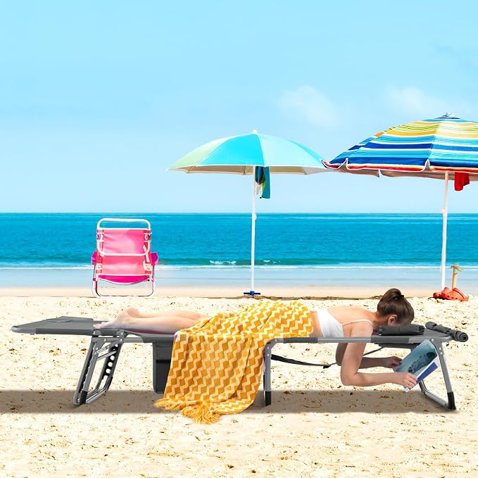 GYMAX Tanning Chair, 330LBS Beach Lounge Chair - Image 2