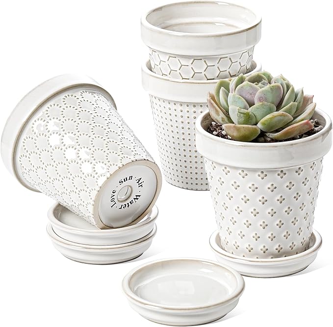 LE TAUCI Ceramic Succulent Pots, 4 Inch Small Plant Pot by LETAUCI