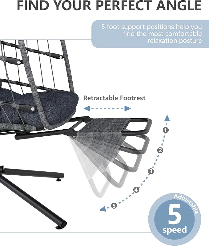 SWITTE Egg Chair Outdoor with Footrest & Stand, Indoor Wicker Hanging Egg Swing - Image 5
