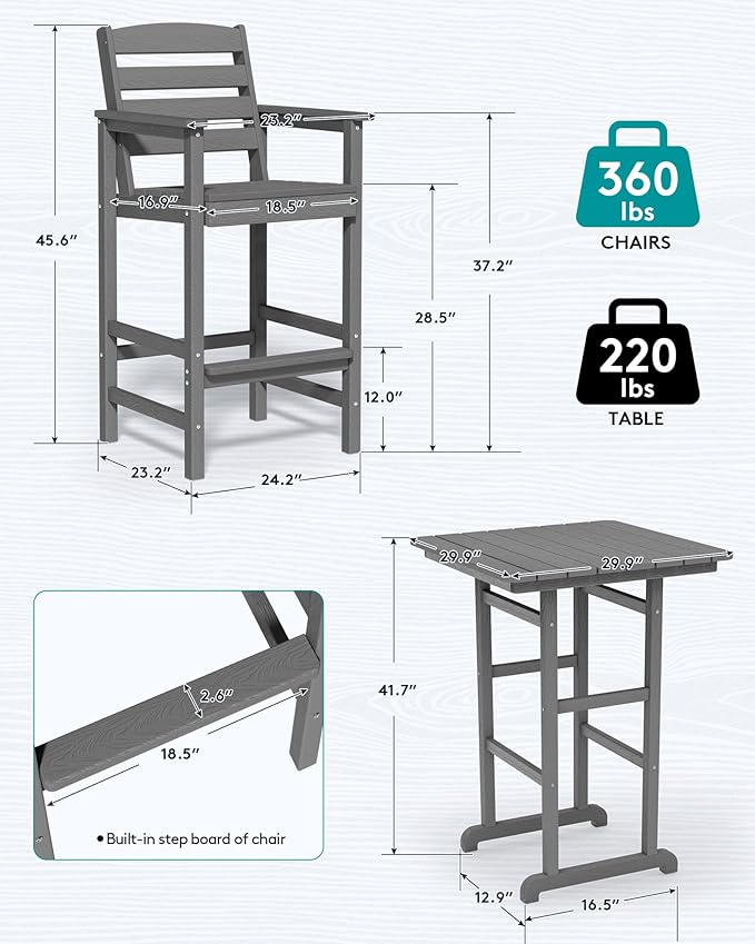 SERWALL 4 Pieces Outdoor Patio Bar Set - Image 4