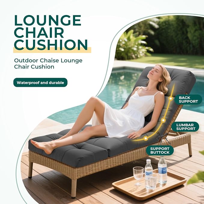 Outdoor Chaise Lounge Chair Cushion Waterproof 74.4 x 22 x 4.7 Inches Lounge - Image 2
