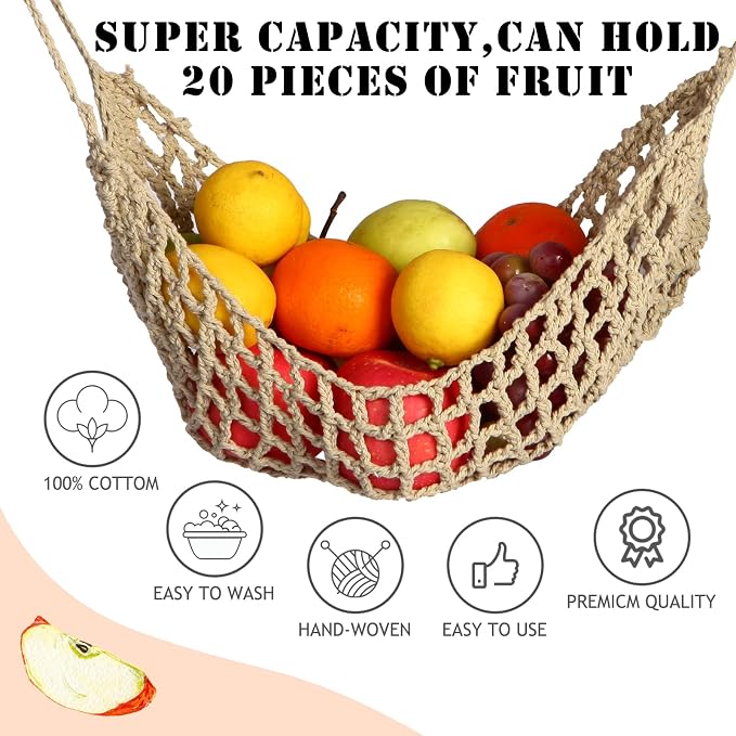 Fruit Hammock for Kitchen Under Cabinet, Large Macrame Fruit Hammock for - Image 6