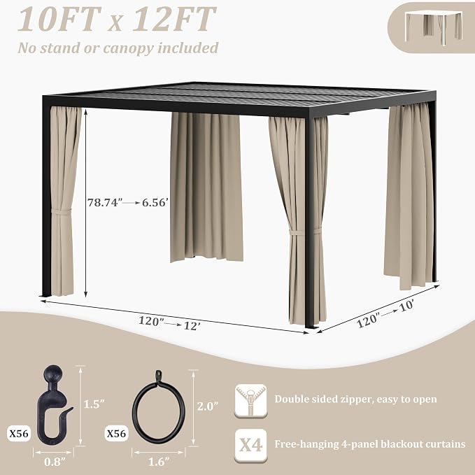 Gazebo Universal Replacement Privacy Curtain, 4-Panels Sidewall Curtains - Image 2