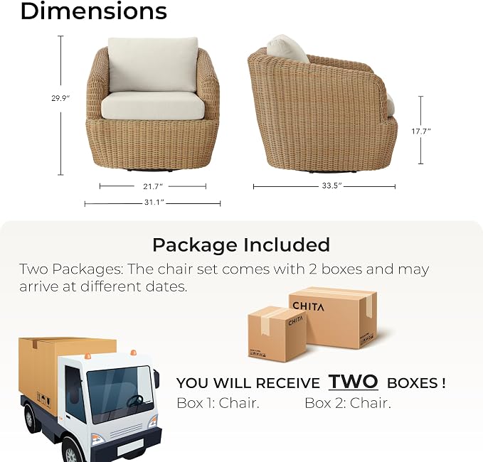 CHITA 2 Pieces Patio Wicker 360° Swivel Chairs - Image 6