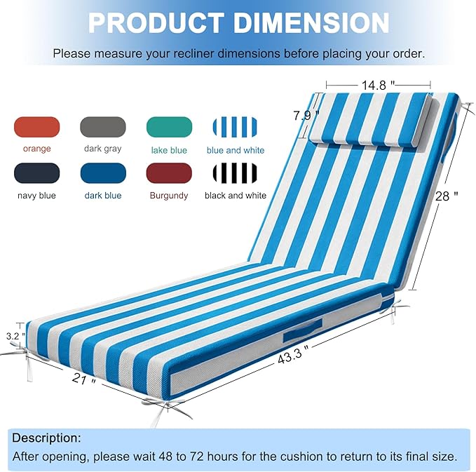 Outdoor Lounge Chair mat, 71 inches x 21 inches, Waterproof Chaise Lounge - Image 2