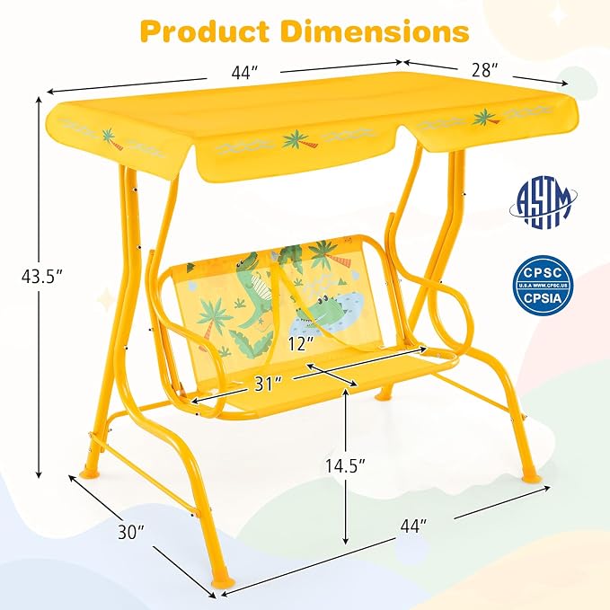 HONEY JOY Kids Patio Swing, 2-Seater Outdoor Porch Swing Lounge Chair, - Image 9