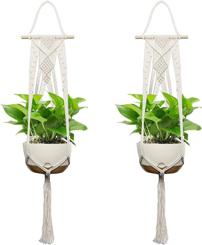 USLAI Macrame Plant Hanger Indoor Outdoor, Fits 4 to 12 Inch Pots, Hanging by USLAI