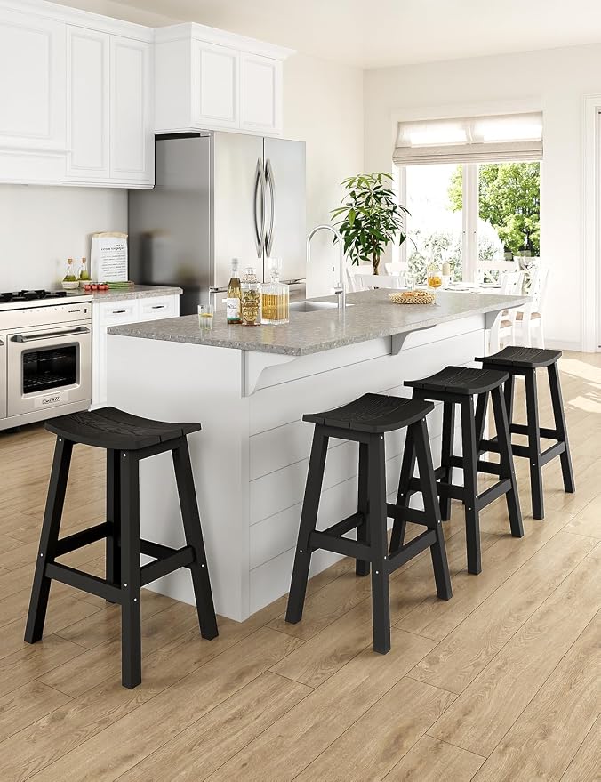 Weatherproof Bar Stools Set of 4, Saddle Seat, Bar Height Stools - Image 2