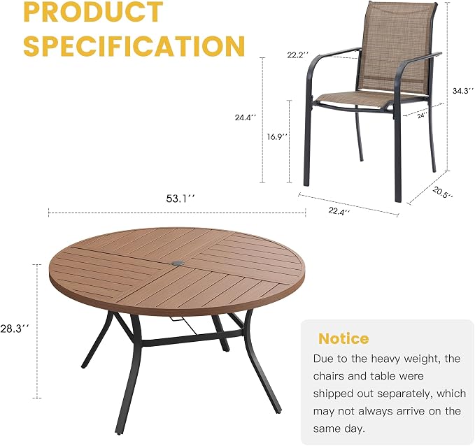 VICLLAX Patio Table and Chair Set of 8, All Weather Metal Round Outdoor Dining - Image 7