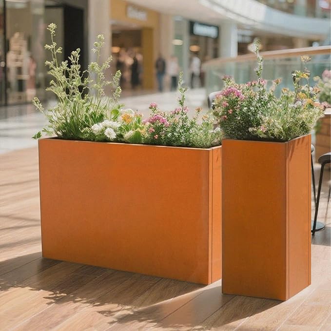 Rusted Metallic Heavy Rectangular Planter 30" x 12" x 24" - Image 6