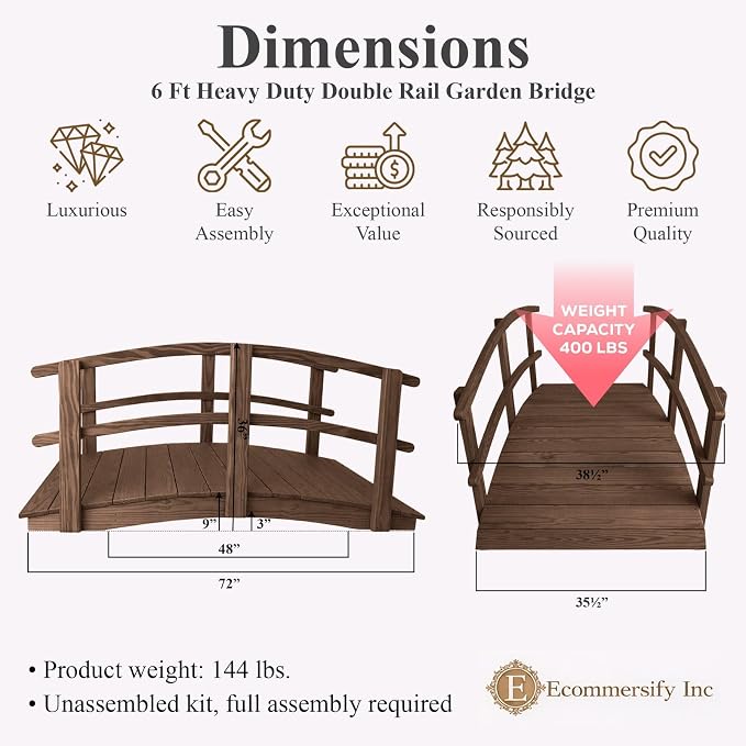 6 FT Walnut Amish Made Garden Bridge - Image 2