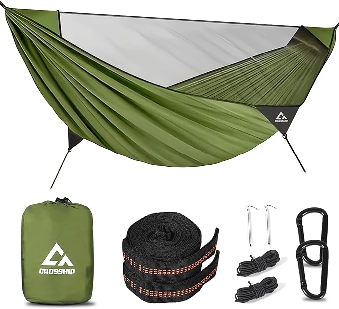 Camping Hammock with Mosquito Net – Portable Parachute Nylon Backpacking by CROSSHIP
