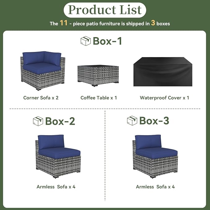 Aoxun 11 Piece Patio Furniture Set Wicker Rattan Patio Conversation Set Outdoor - Image 6
