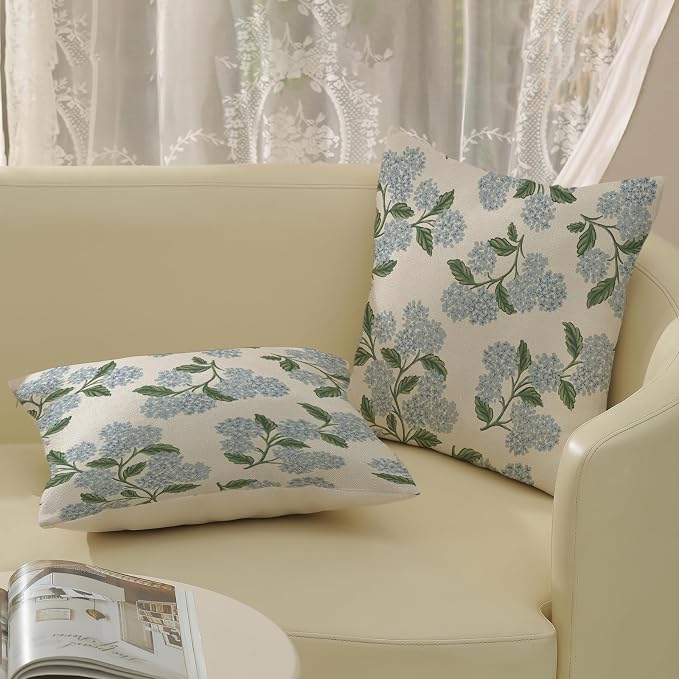 Spring Pillow Covers 22x22 Inch 2 Pcs Navy Blue Sage Green Hydrangea Flower - Image 4