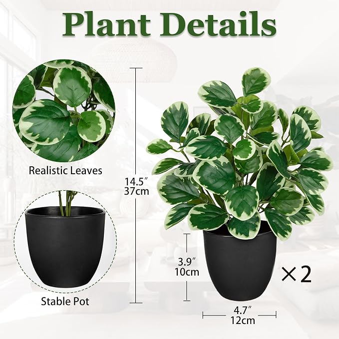 Sets of 2 Artificial Plants Indoor Home Decor, 14.5" Fake Potted Silk Plants - Image 2