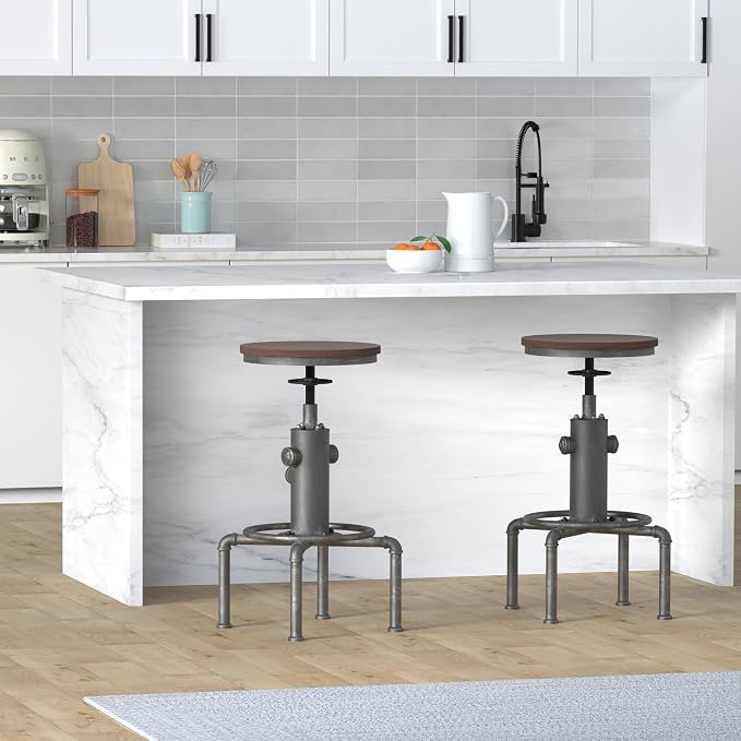 Topower Antique Vintage Industrial Barstool Solid Wood Water Pipe Fire Hydrant - Image 2