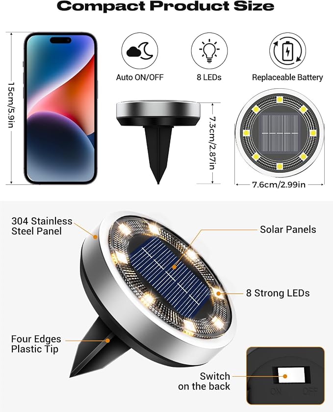 btfarm 16 Pack Solar Lights Outdoor, 8 LED Solar Ground Lights IP65 Waterproof - Image 5