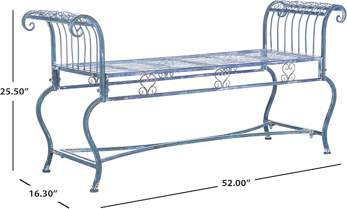 Safavieh Outdoor Collection Brielle Victorian Antique Blue Bench - Image 3