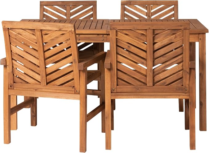 Walker Edison 4 Person Outdoor Wood Chevron Patio Furniture Dining Set Table - Image 2