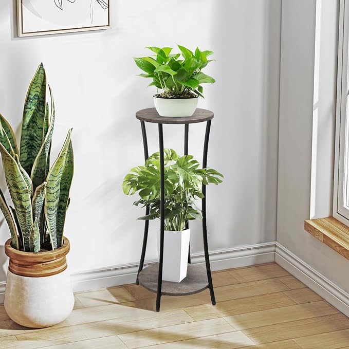 YINMIT Plant Stand Indoor, 2 Tier Round Potted Holder Rack, Flower Pot Stand - Image 6
