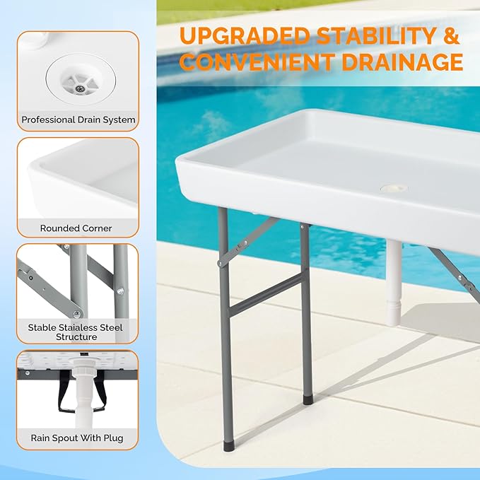 VINGLI Ice Table with Side Table, Portasble Cooler Table with Removable Skirt - Image 6