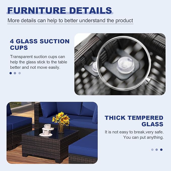 7 Pieces Outdoor Patio Furniture Set, Outdoor Wicker Sectional - Image 4