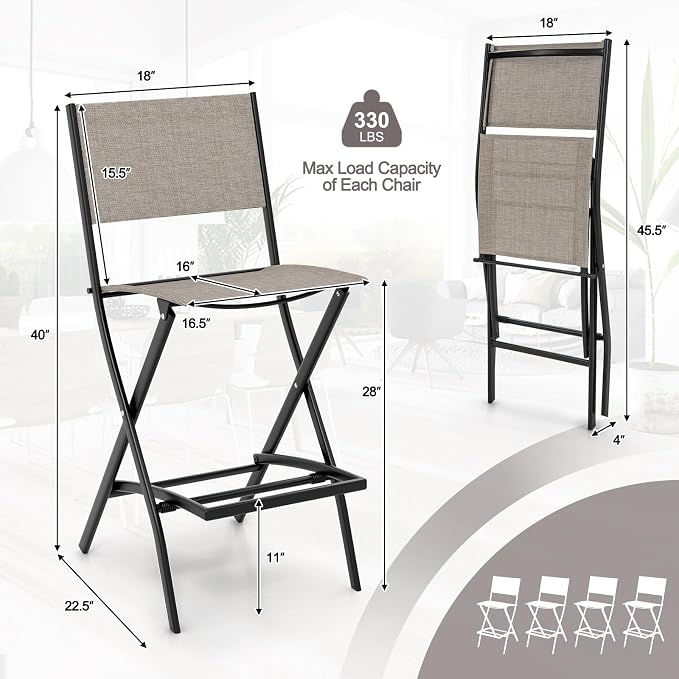 Giantex Folding Patio Bar Chairs Set of 4, Outdoor Counter Height Bar Stools - Image 3