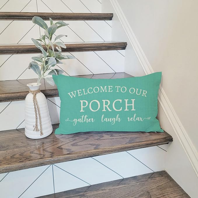 PANDICORN Welcome to Our Porch Stay Awhile Turquoise Farmhouse Outdoor Beach - Image 7