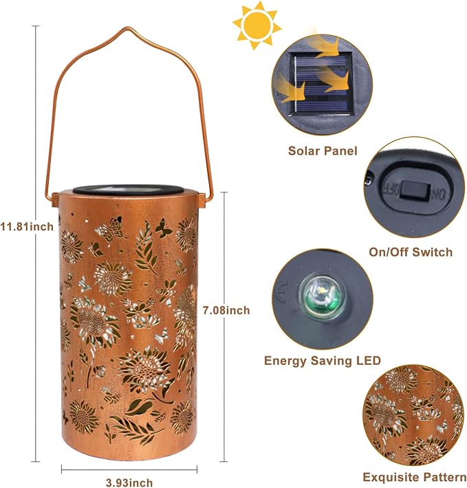 Sunflower Solar Lanterns Outdoor Waterproof Hanging Lights, Sunflower Gifts - Image 4