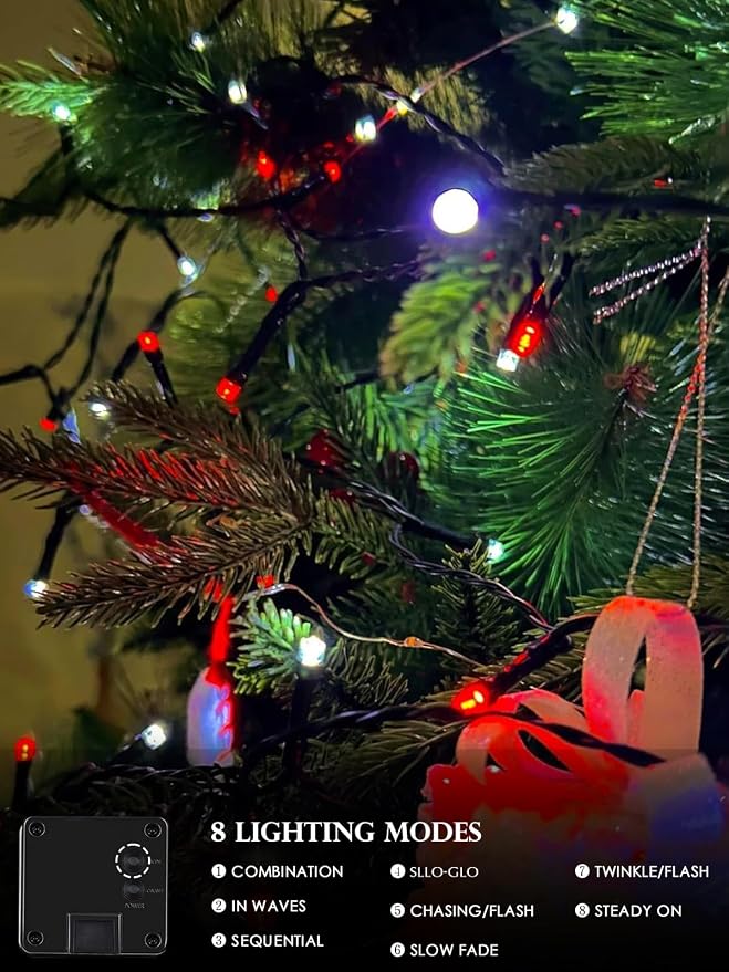 4-pack Red and White Solar Christmas Lights Outdoor Waterproof, 400LED 132FT - Image 2
