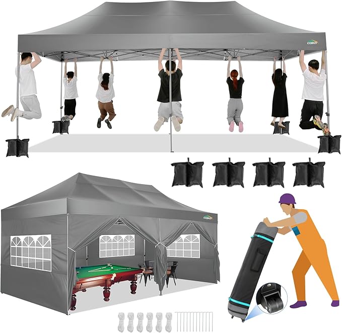 COBIZI 10x20 Canopy with Sidewalls, Heavy Duty Party Tent Pop up Canopy by COBIZI