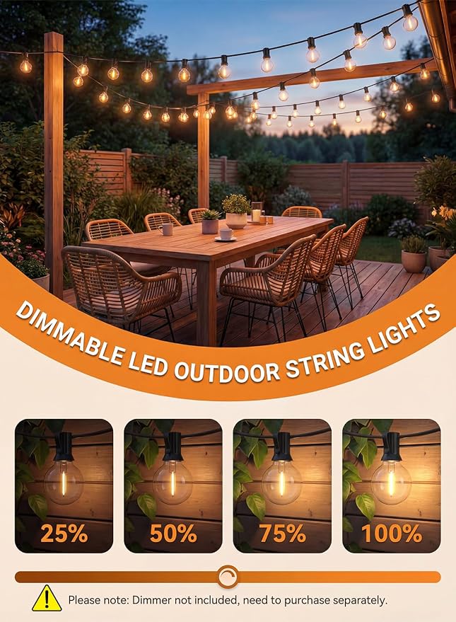 SUNSGNE G40 LED Globe Outdoor String Lights Waterproof Shatterproof, 25FT - Image 7