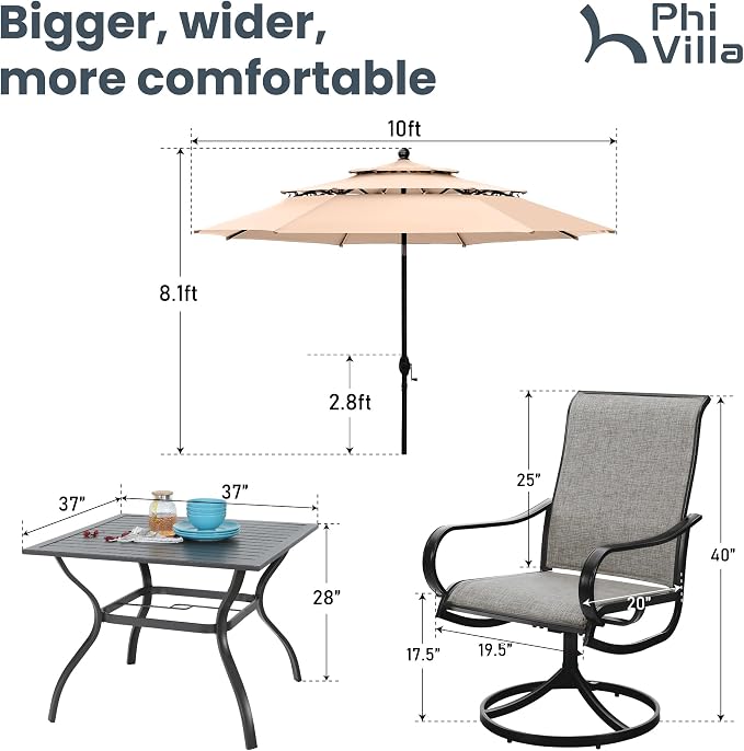 PHI VILLA Patio Table and Chairs Dining Set - Image 8