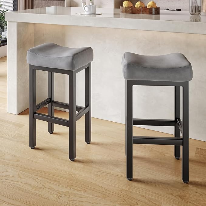 29 Inch Bar Height Bar Stools Set of 2, Backless Bonded Leather Bar Height by Raynesys