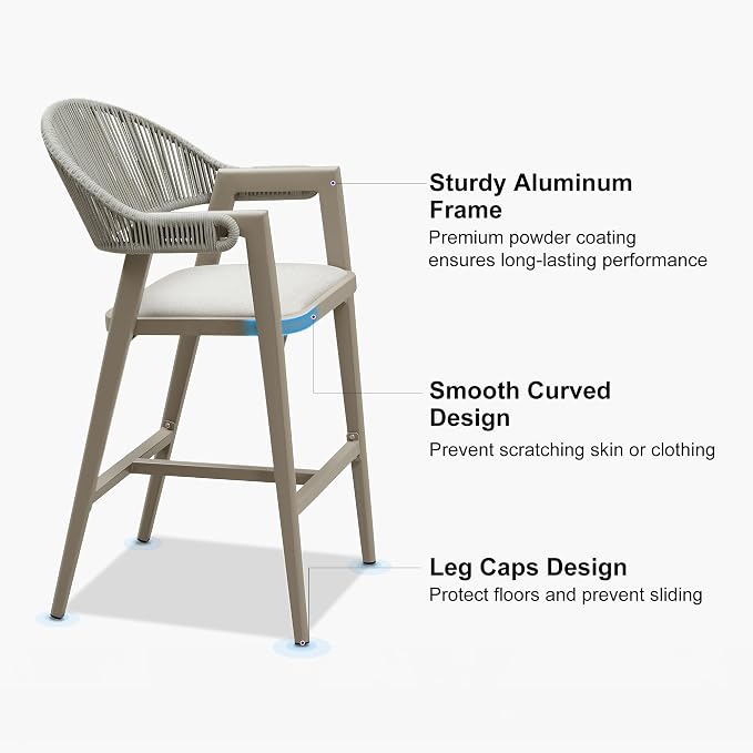 PURPLE LEAF Outdoor Bar Height Bar Stool Set of 2 Rattan Bar Chair - Image 7