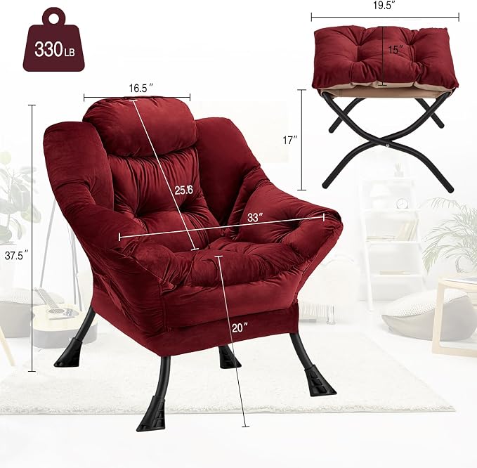 Lazy Chair with Folding Ottoman Modern Large Accent Chair, Contemporary Lounge - Image 3